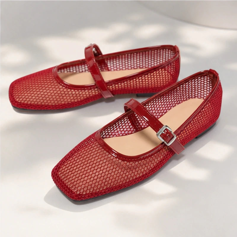 Solene Mesh Mary Jane Flat - Red - mesh flats - Brondals - Image 4