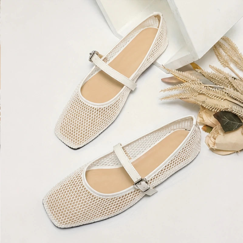 Solene Mesh Mary Jane Flat - White - mesh flats - Brondals - Image 4