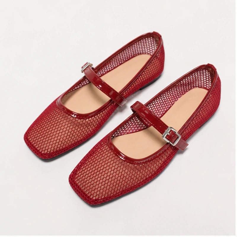 Solene Mesh Mary Jane Flat - Red - Flats - Brondals - Image 1