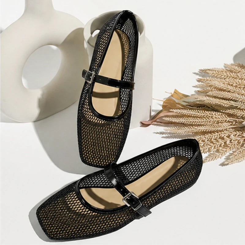 Solene Mesh Mary Jane Flat - Black - casual shoes - Brondals - Image 7