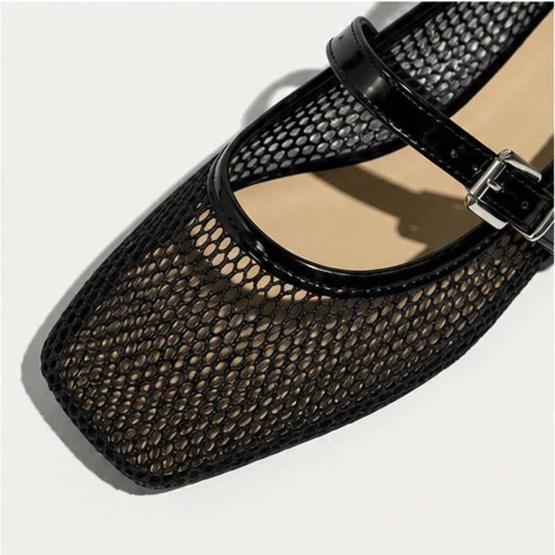 Solene Mesh Mary Jane Flat - Black - women's flats - Brondals - Image 2