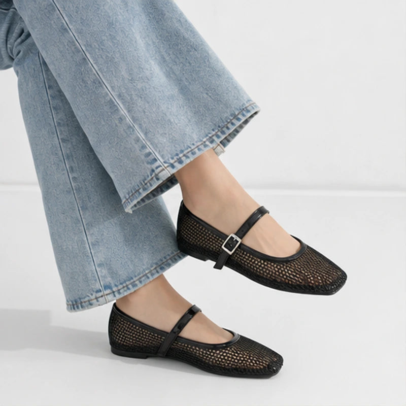 Solene Mesh Mary Jane Flat - Black - mesh flats - Brondals - Image 4