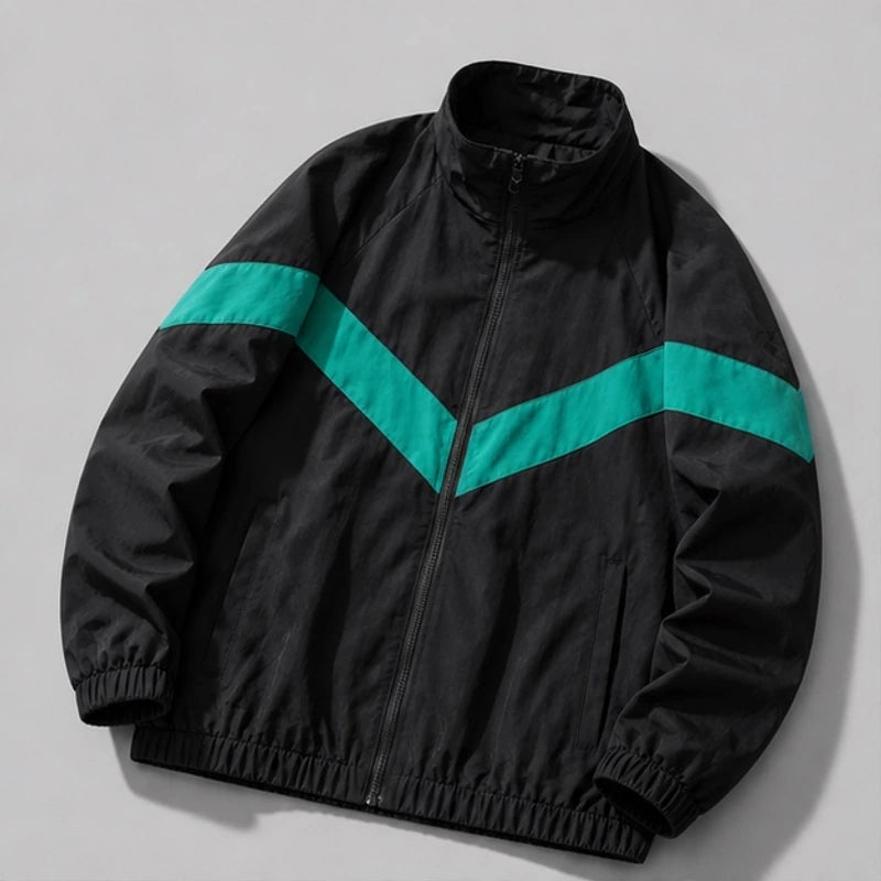 Spencer Retro Chevron Windbreaker Jacket - Black - Clothing > Outerwear > Windbreaker Jackets - Brondals - Image 1