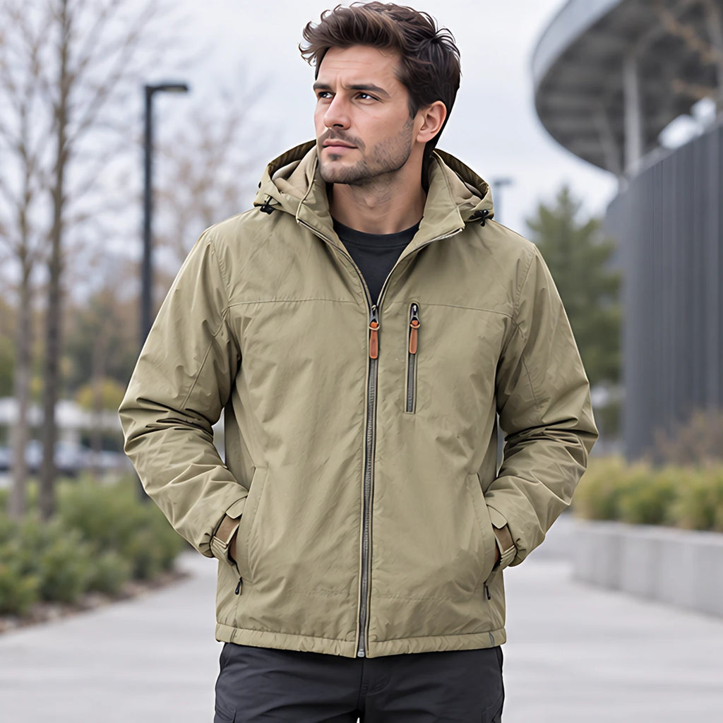 Stellan Men's Hooded Shell Jacket - Water-Resistant & Windproof - Khaki - Men's Clothing > Outerwear > Shell Jackets - Brondals - Image 1