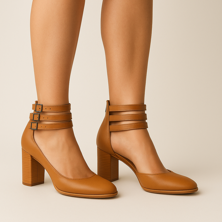 Maria Kline Triple-Strap Heels