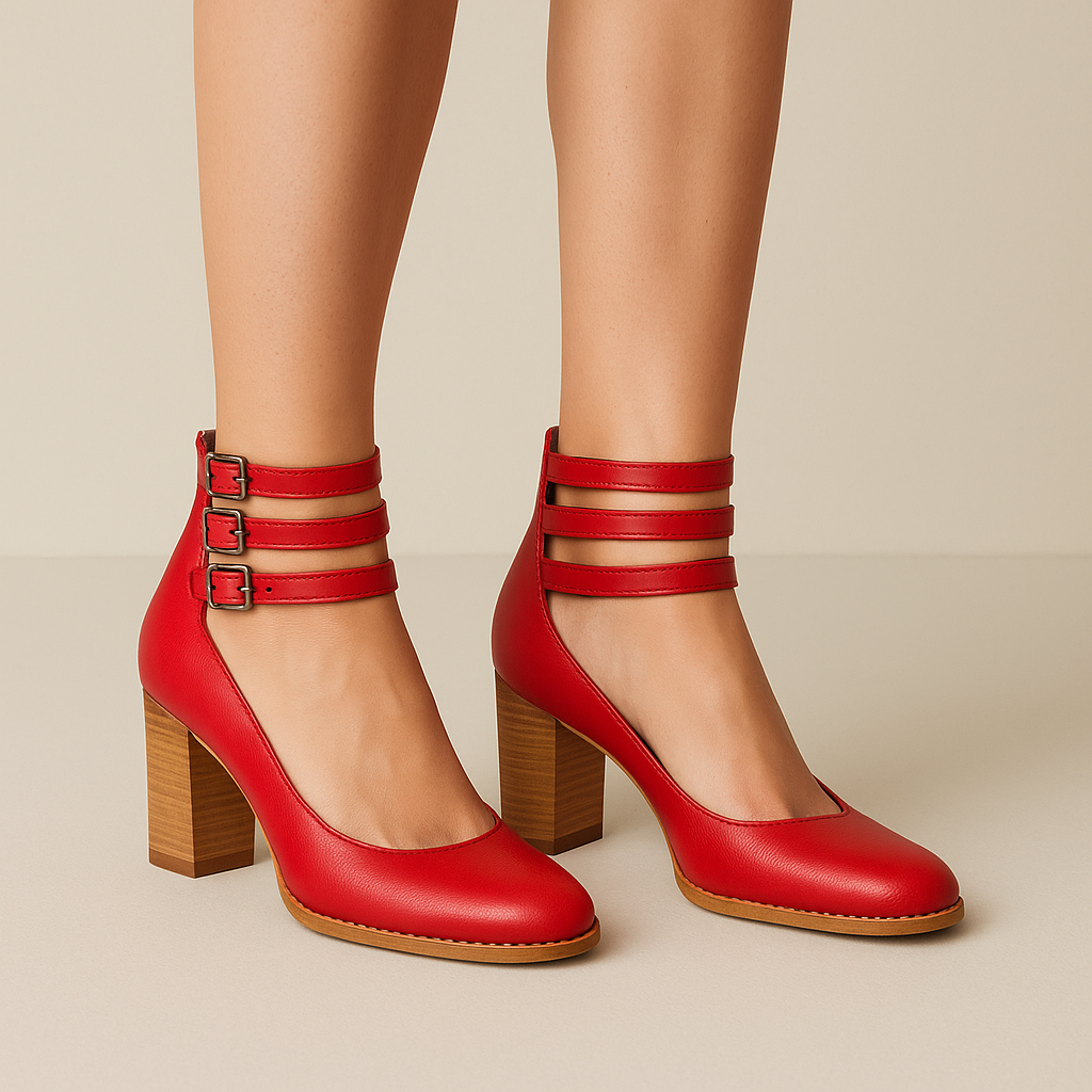 Maria Kline Triple-Strap Heels