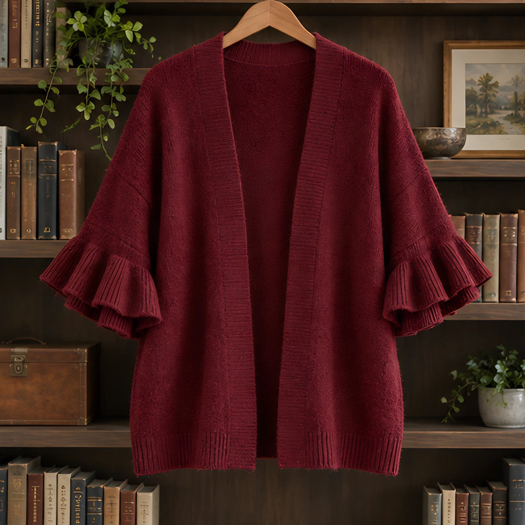 Susanna Women's Ruffle-Cuff Three-Quarter Sleeve Cardigan - Red - ai-processed - Brondals - Image 3