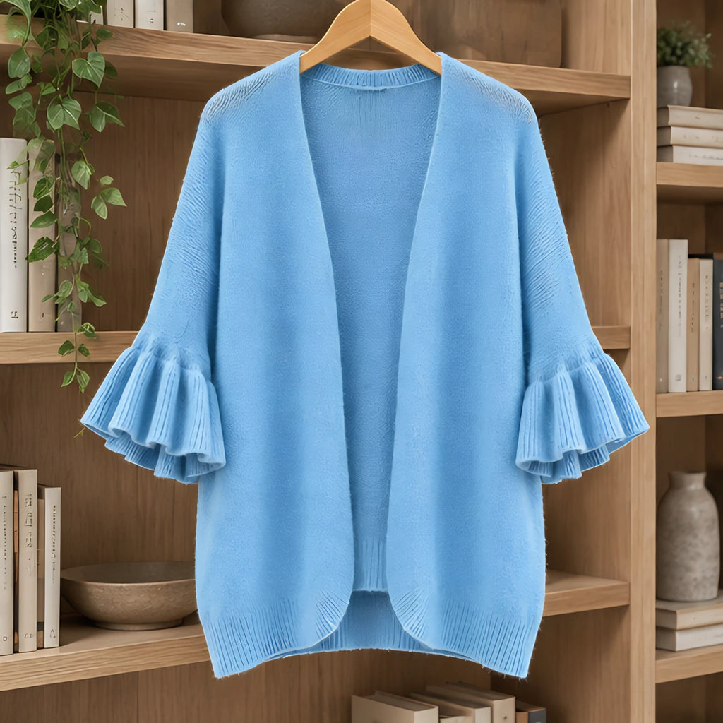 Susanna Women's Ruffle-Cuff Three-Quarter Sleeve Cardigan - Blue - ai-processed - Brondals - Image 3