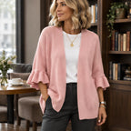 Susanna Women's Ruffle-Cuff Three-Quarter Sleeve Cardigan - Pink - Women's Clothing > Sweaters & Cardigans > Cardigans - Brondals - Image 1