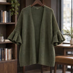 Susanna Women's Ruffle-Cuff Three-Quarter Sleeve Cardigan - Green - ai-processed - Brondals - Image 3