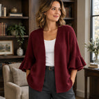 Susanna Women's Ruffle-Cuff Three-Quarter Sleeve Cardigan - Red - Women's Clothing > Sweaters & Cardigans > Cardigans - Brondals - Image 1