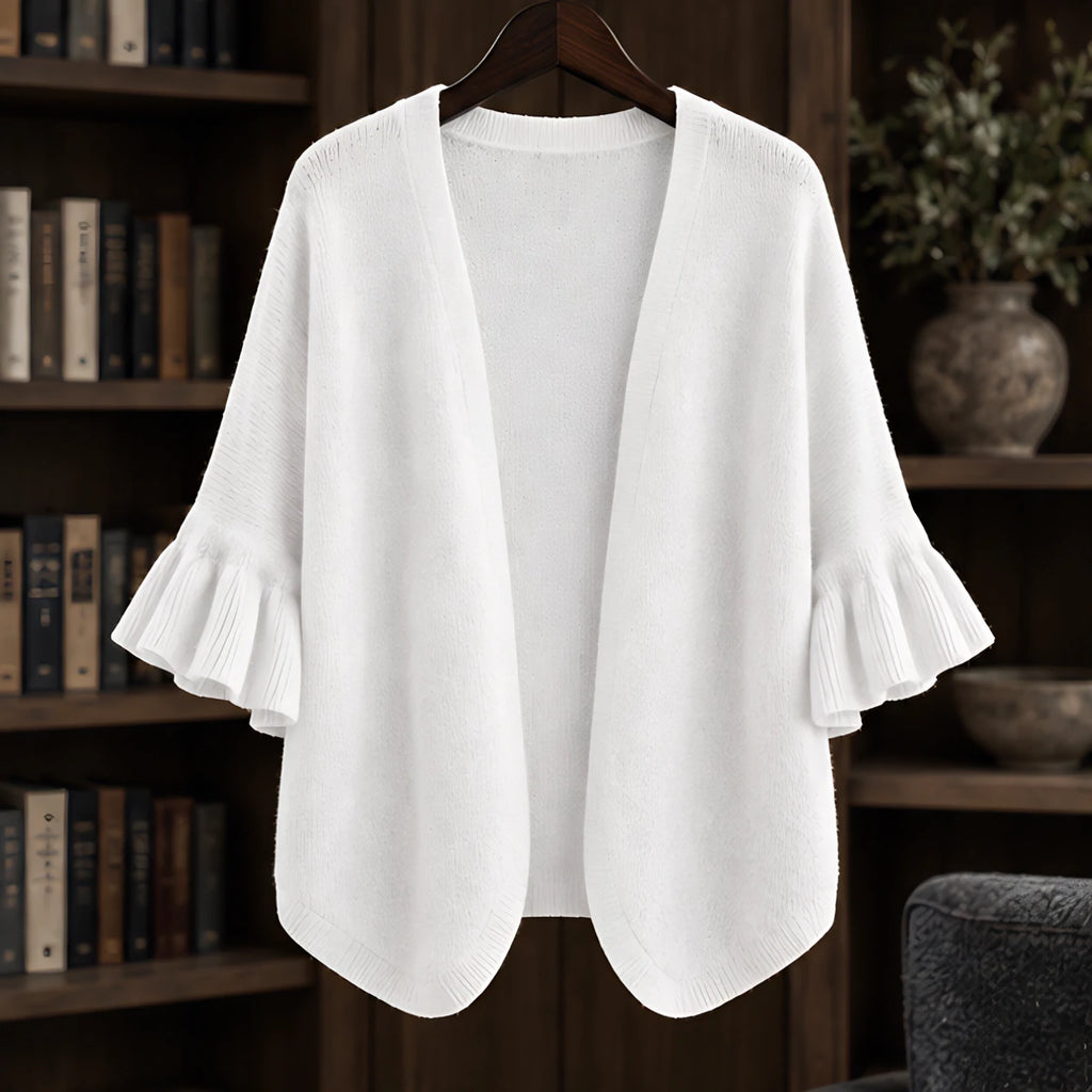 Susanna Women's Ruffle-Cuff Three-Quarter Sleeve Cardigan - White - ai-processed - Brondals - Image 3