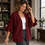 Susanna Women's Ruffle-Cuff Three-Quarter Sleeve Cardigan - Red - 23 sept - Brondals - Image 2