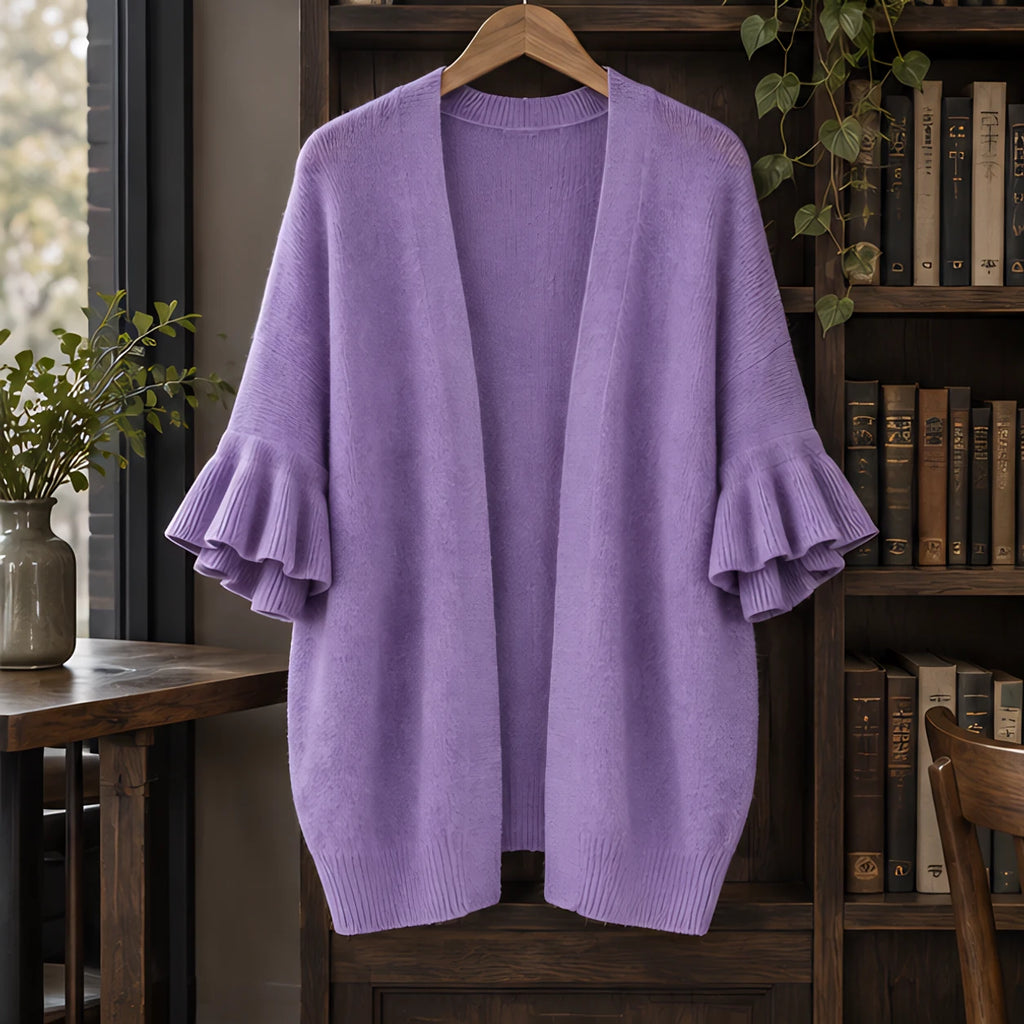 Susanna Women's Ruffle-Cuff Three-Quarter Sleeve Cardigan - Purple - ai-processed - Brondals - Image 3