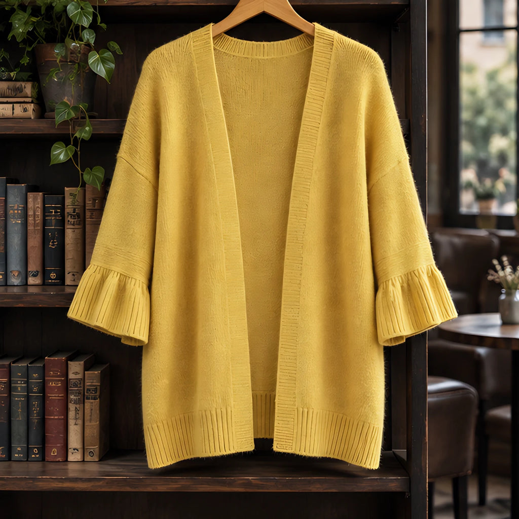 Susanna Women's Ruffle-Cuff Three-Quarter Sleeve Cardigan - Yellow - ai-processed - Brondals - Image 3