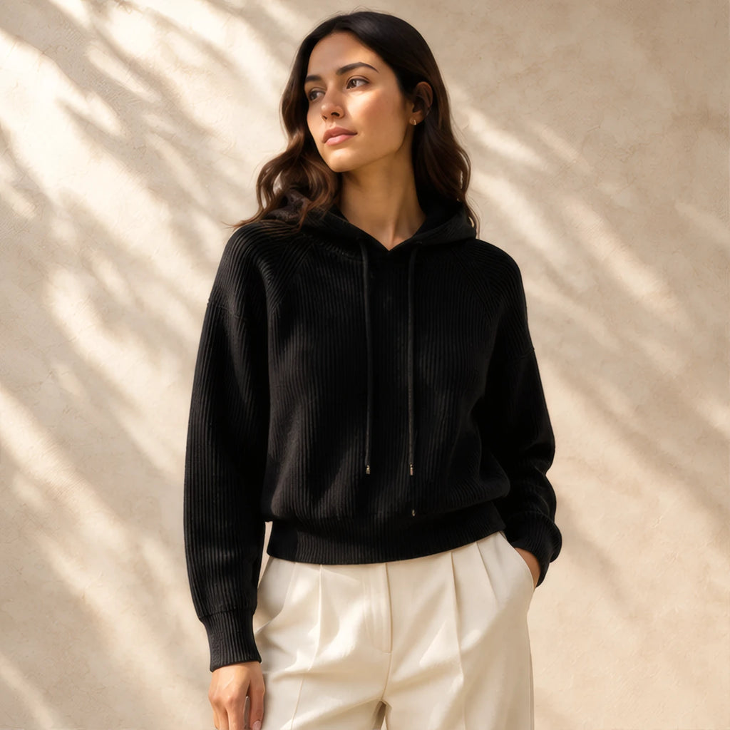 Tamara Rib Knit Hoodie - Black - Clothing > Knitwear > Hooded Sweaters - Brondals - Image 1