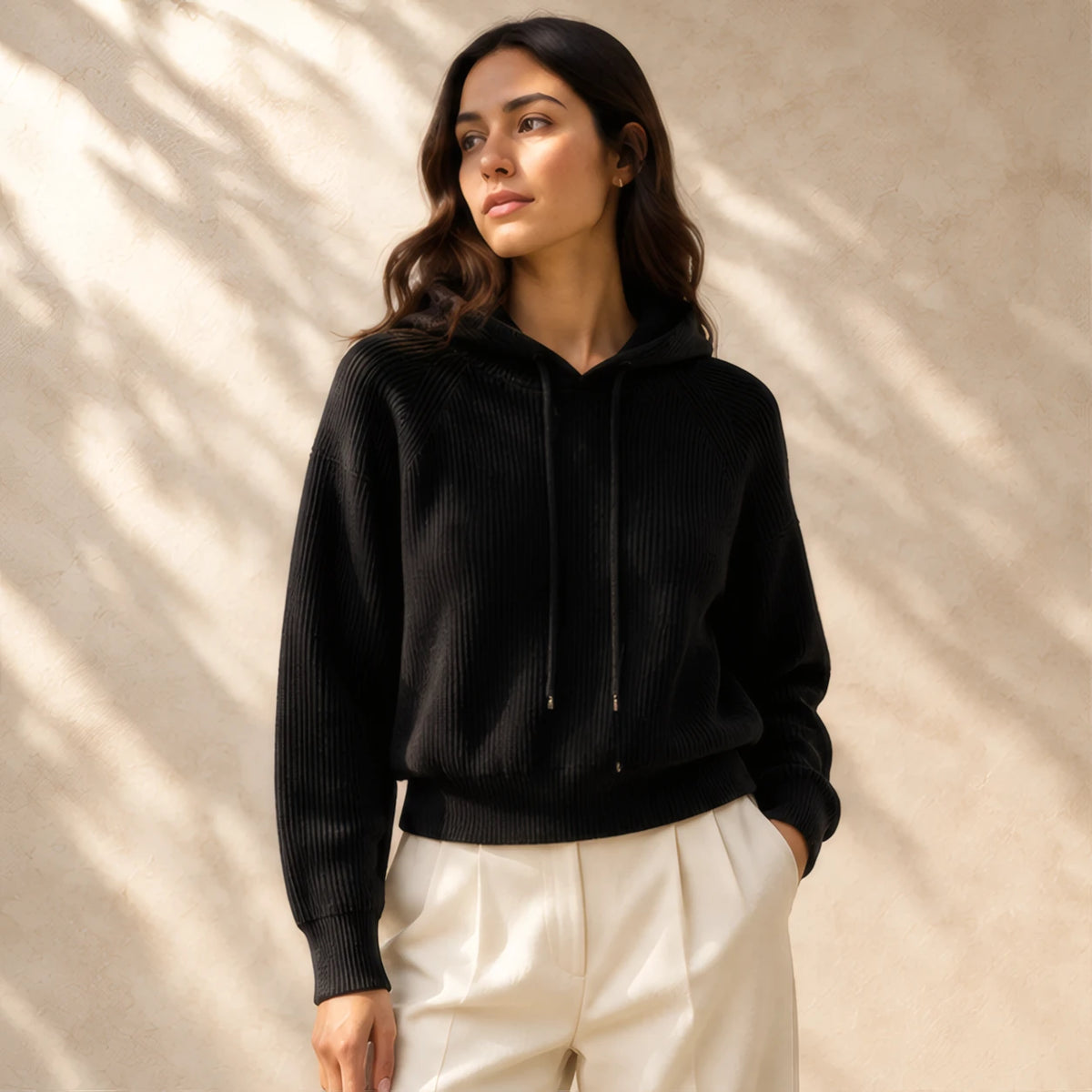 Tamara Rib Knit Hoodie - Black - Clothing > Knitwear > Hooded Sweaters - Brondals - Image 1