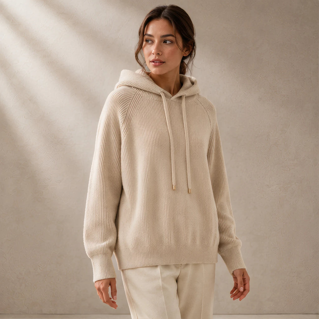 Tamara Rib Knit Hoodie - Beige - Clothing > Knitwear > Hooded Sweaters - Brondals - Image 1