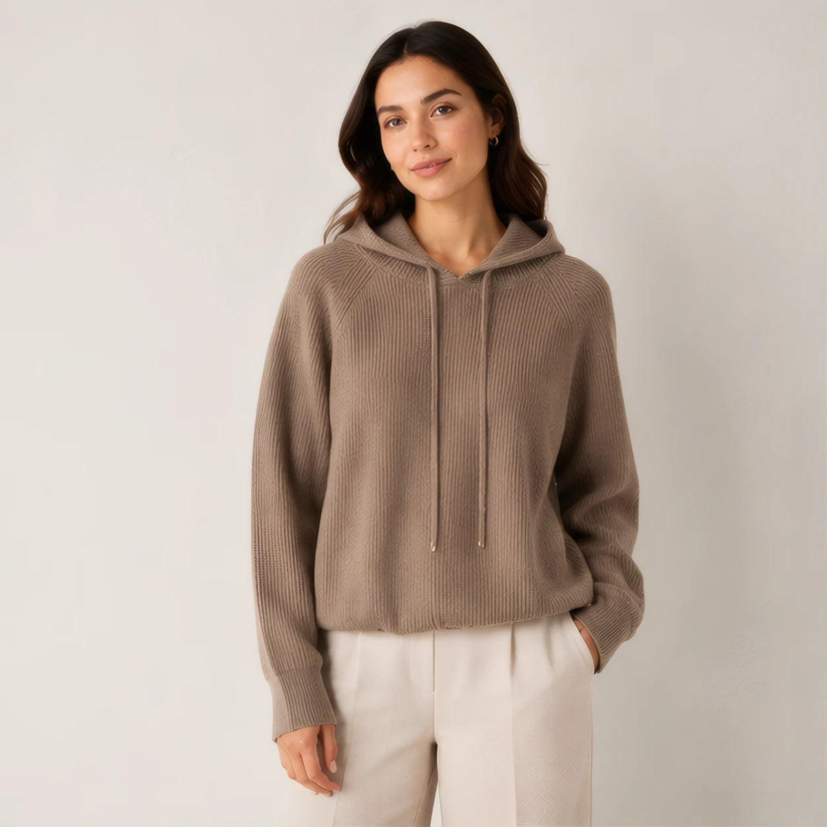 Tamara Rib Knit Hoodie - Brown - Clothing > Knitwear > Hooded Sweaters - Brondals - Image 1