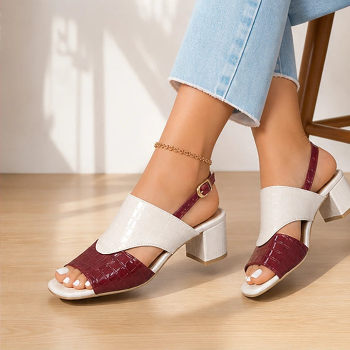 Tessa Colorblock Slingback Sandal - Burgundy - croc embossed - Brondals - Image 6