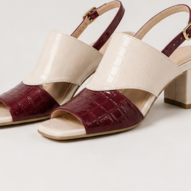 Tessa Colorblock Slingback Sandal - Burgundy - Sandals - Brondals - Image 1