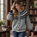Theodora Women's Fair Isle Yoke Cardigan - Navy - 23 sept - Brondals - Image 2