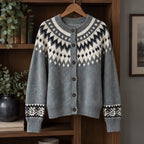 Theodora Women's Fair Isle Yoke Cardigan - Grey - ai-processed - Brondals - Image 3