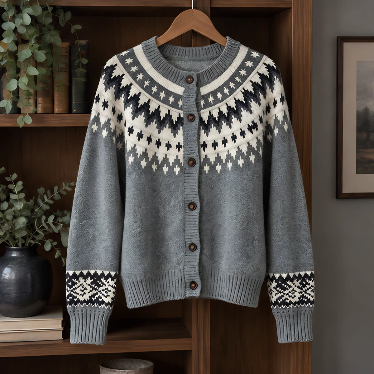 Theodora Women's Fair Isle Yoke Cardigan - Grey - ai-processed - Brondals - Image 3