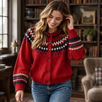 Theodora Women's Fair Isle Yoke Cardigan - Wine - 23 sept - Brondals - Image 2
