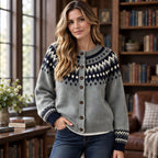 Theodora Women's Fair Isle Yoke Cardigan - Navy - Women's Clothing > Sweaters & Cardigans > Cardigans - Brondals - Image 1