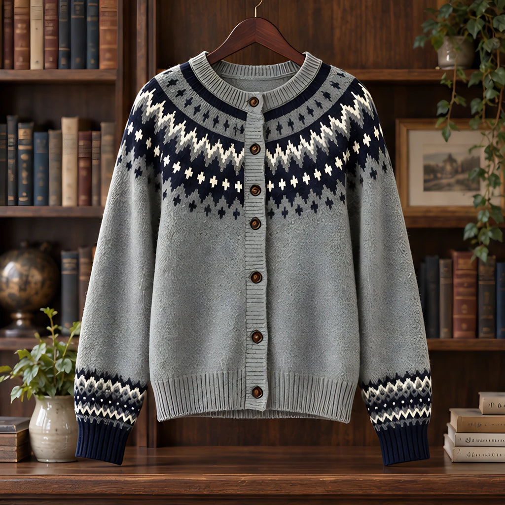 Theodora Women's Fair Isle Yoke Cardigan - Navy - ai-processed - Brondals - Image 3