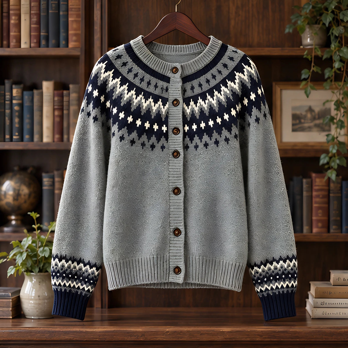 Theodora Women's Fair Isle Yoke Cardigan - Navy - ai-processed - Brondals - Image 3