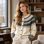 Theodora Women's Fair Isle Yoke Cardigan - Beige - Women's Clothing > Sweaters & Cardigans > Cardigans - Brondals - Image 1