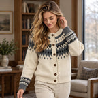 Theodora Women's Fair Isle Yoke Cardigan - Beige - 23 sept - Brondals - Image 2