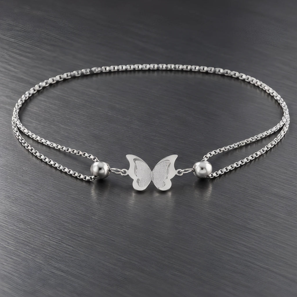 Tilly Butterfly Double Box Chain Anklet - Silver - accessories - Brondals - Image 3