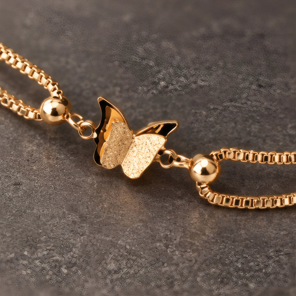 Tilly Butterfly Double Box Chain Anklet - Gold - jewelry - Brondals - Image 4