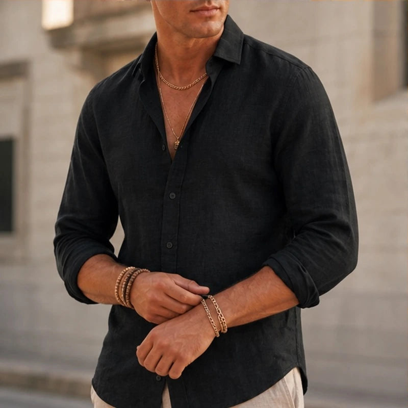 Truman Relaxed Fit Cotton Linen Shirt - Black - Catalog Group: Clothing - Brondals - Image 2
