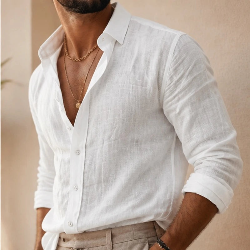 Truman Relaxed Fit Cotton Linen Shirt - White - Department: Men - Brondals - Image 3