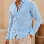 Truman Relaxed Fit Cotton Linen Shirt - Blue - Catalog Group: Clothing - Brondals - Image 2