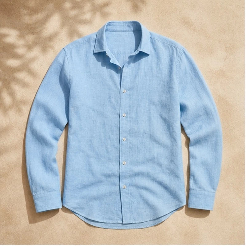 Truman Relaxed Fit Cotton Linen Shirt - Blue - Men's Clothing > Shirts > Long Sleeve Shirts - Brondals - Image 1