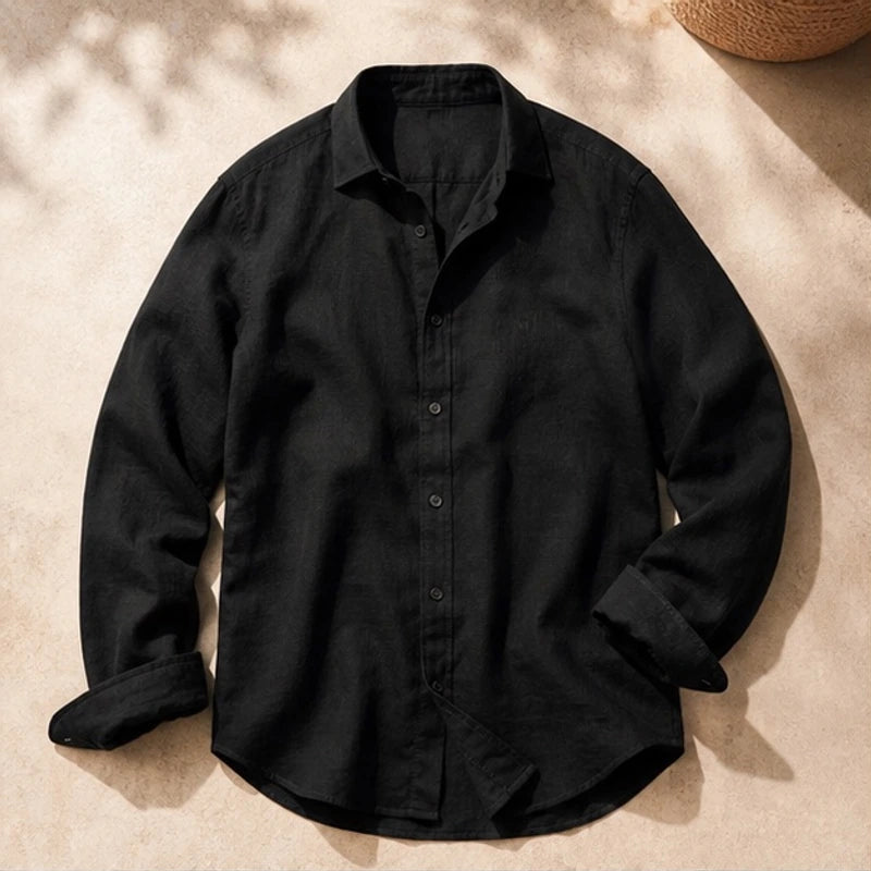 Truman Relaxed Fit Cotton Linen Shirt - Black - Men's Clothing > Shirts > Long Sleeve Shirts - Brondals - Image 1