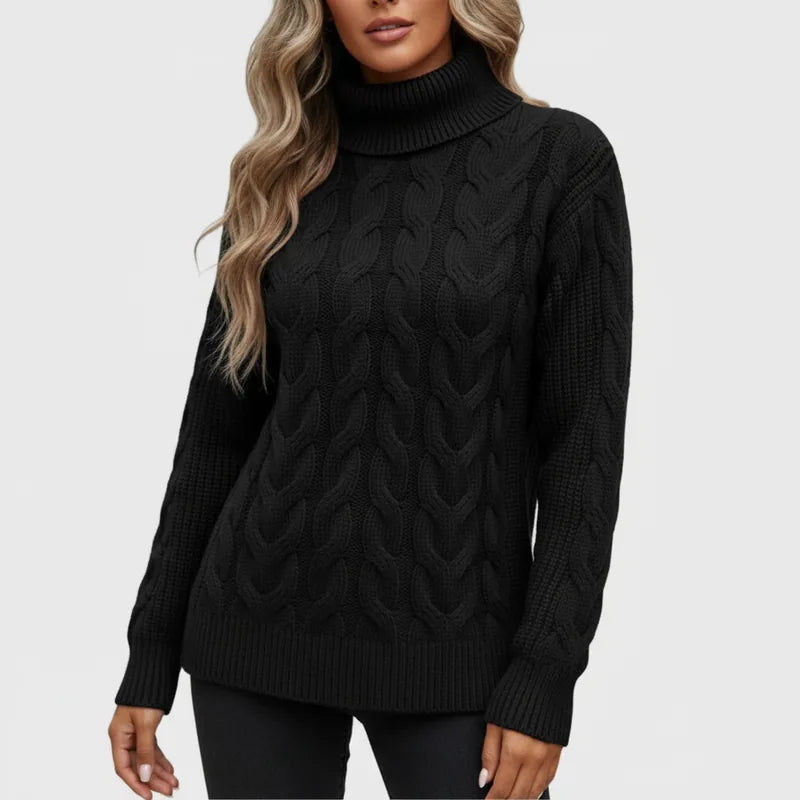 Solenne Cable Knit Turtleneck Sweater