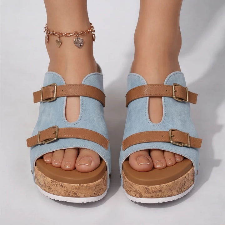 Mellina Platform Sandals - Blue - double buckle - Brondals - Image 6