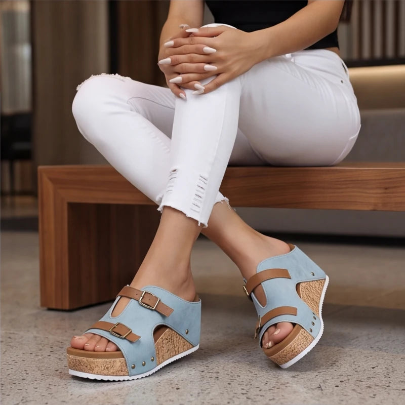 Mellina Platform Sandals - Blue - leather sandals - Brondals - Image 5