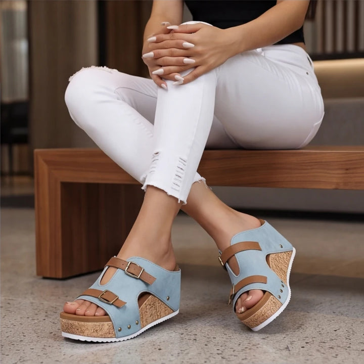 Mellina Platform Sandals - Blue - leather sandals - Brondals - Image 5