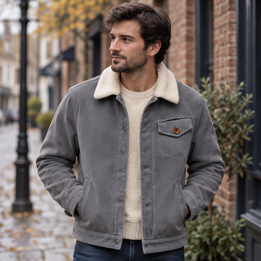 Valentin Men's Corduroy Sherpa Lined Jacket - Gray - Men's Clothing > Outerwear > Corduroy Jackets - Brondals - Image 1