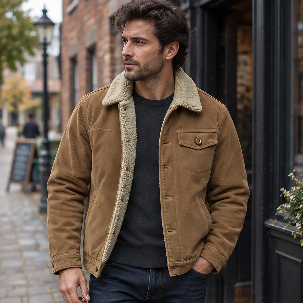 Valentin Men's Corduroy Sherpa Lined Jacket - Khaki - Men's Clothing > Outerwear > Corduroy Jackets - Brondals - Image 1