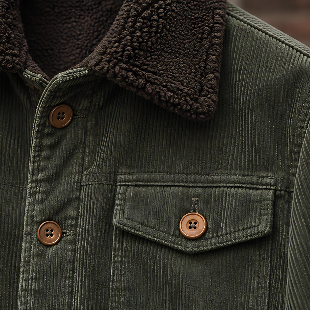 Valentin Men's Corduroy Sherpa Lined Jacket - Army green - male - Brondals - Image 3