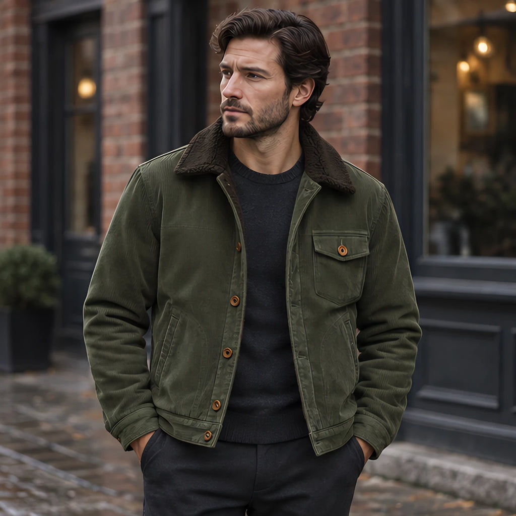 Valentin Men's Corduroy Sherpa Lined Jacket - Army green - Men's Clothing > Outerwear > Corduroy Jackets - Brondals - Image 1
