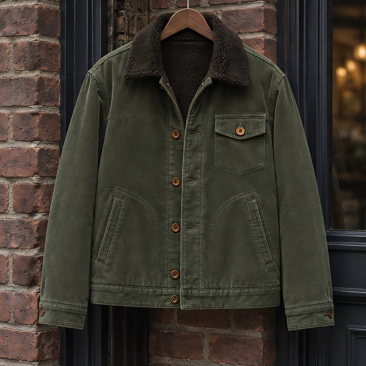 Valentin Men's Corduroy Sherpa Lined Jacket - Army green - Men's Clothing > Outerwear > Corduroy Jackets - Brondals - Image 2